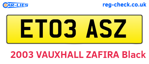 ET03ASZ are the vehicle registration plates.