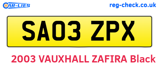 SA03ZPX are the vehicle registration plates.