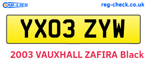 YX03ZYW are the vehicle registration plates.