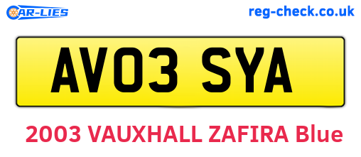 AV03SYA are the vehicle registration plates.