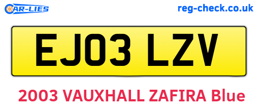 EJ03LZV are the vehicle registration plates.