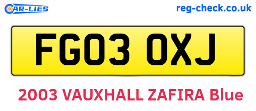 FG03OXJ are the vehicle registration plates.