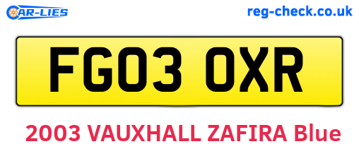 FG03OXR are the vehicle registration plates.