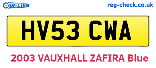 HV53CWA are the vehicle registration plates.