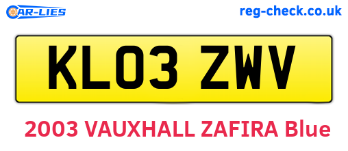 KL03ZWV are the vehicle registration plates.