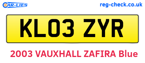 KL03ZYR are the vehicle registration plates.