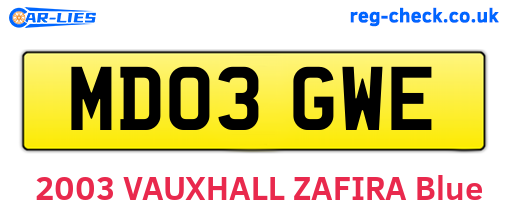 MD03GWE are the vehicle registration plates.