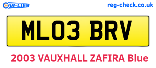 ML03BRV are the vehicle registration plates.