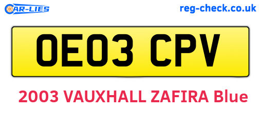 OE03CPV are the vehicle registration plates.