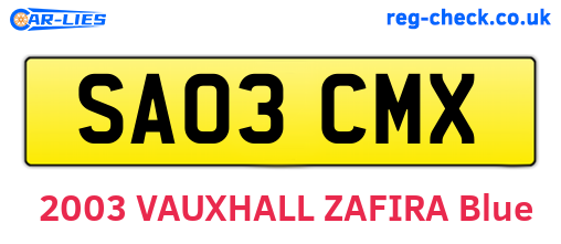 SA03CMX are the vehicle registration plates.
