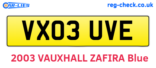 VX03UVE are the vehicle registration plates.
