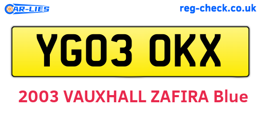 YG03OKX are the vehicle registration plates.