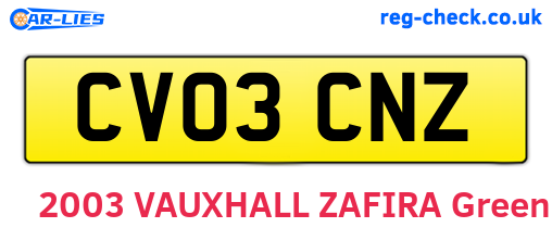 CV03CNZ are the vehicle registration plates.