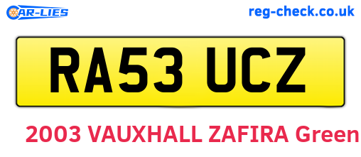 RA53UCZ are the vehicle registration plates.