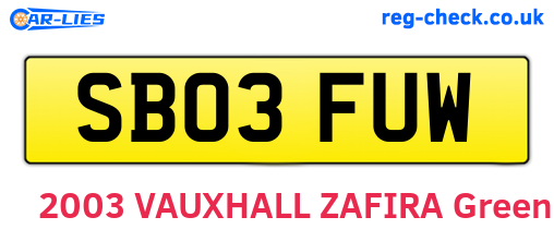 SB03FUW are the vehicle registration plates.