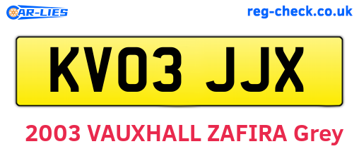 KV03JJX are the vehicle registration plates.