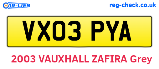 VX03PYA are the vehicle registration plates.