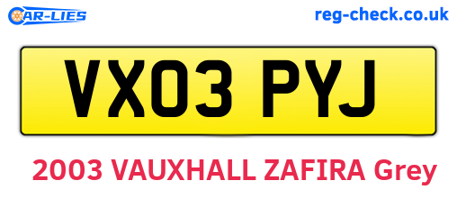 VX03PYJ are the vehicle registration plates.