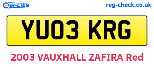YU03KRG are the vehicle registration plates.