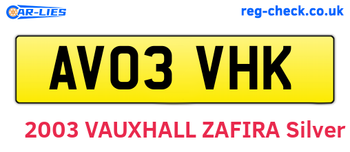 AV03VHK are the vehicle registration plates.