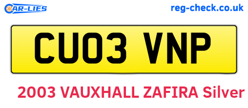 CU03VNP are the vehicle registration plates.