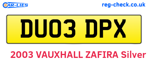 DU03DPX are the vehicle registration plates.
