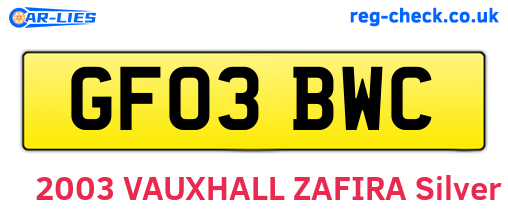 GF03BWC are the vehicle registration plates.