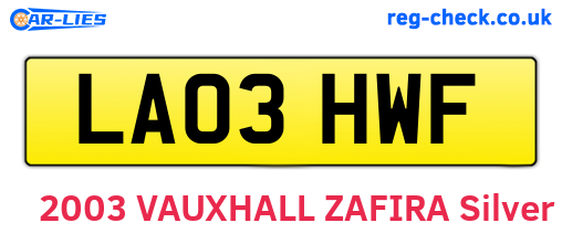 LA03HWF are the vehicle registration plates.