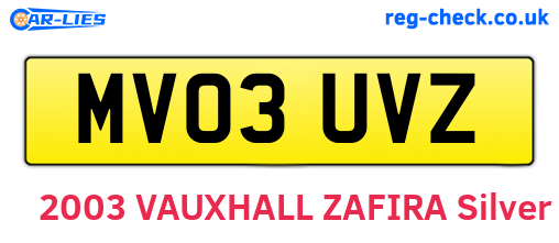 MV03UVZ are the vehicle registration plates.