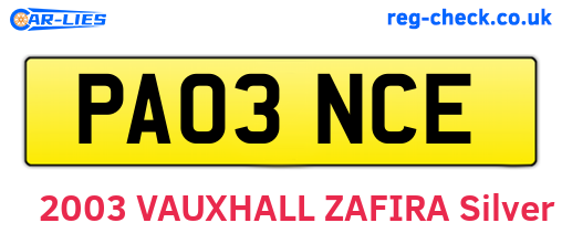 PA03NCE are the vehicle registration plates.