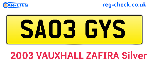 SA03GYS are the vehicle registration plates.