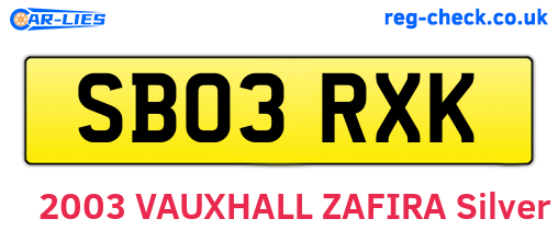 SB03RXK are the vehicle registration plates.
