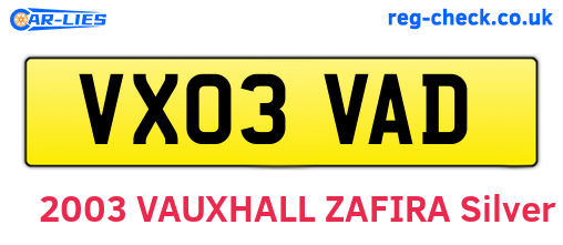 VX03VAD are the vehicle registration plates.