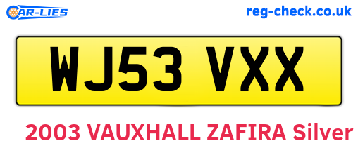WJ53VXX are the vehicle registration plates.