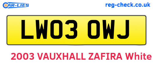 LW03OWJ are the vehicle registration plates.