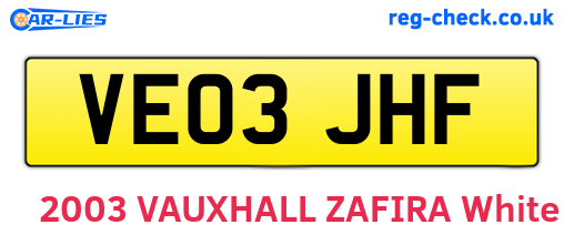 VE03JHF are the vehicle registration plates.