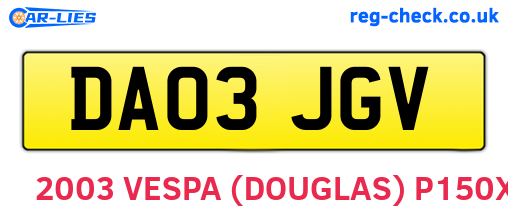 DA03JGV are the vehicle registration plates.