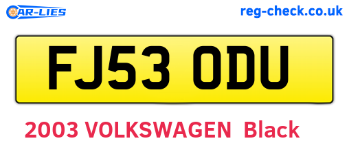 FJ53ODU are the vehicle registration plates.