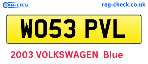 WO53PVL are the vehicle registration plates.