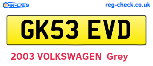 GK53EVD are the vehicle registration plates.