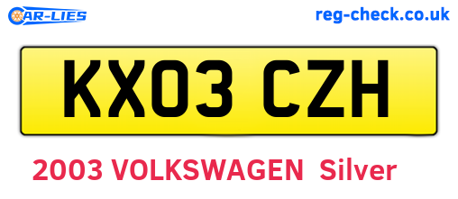 KX03CZH are the vehicle registration plates.