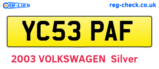 YC53PAF are the vehicle registration plates.