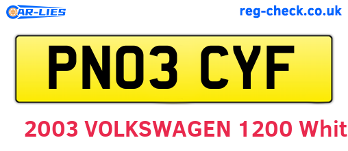 PN03CYF are the vehicle registration plates.