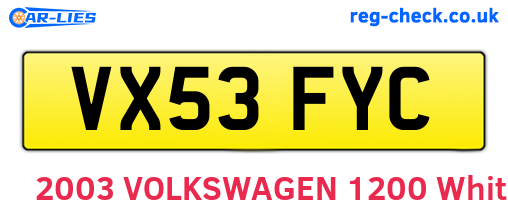 VX53FYC are the vehicle registration plates.