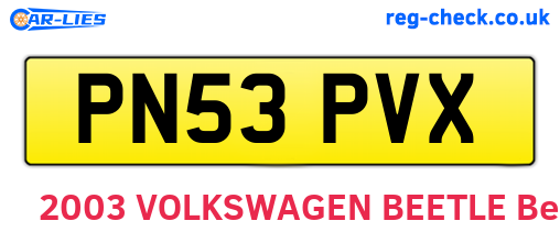 PN53PVX are the vehicle registration plates.