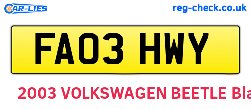 FA03HWY are the vehicle registration plates.