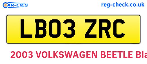 LB03ZRC are the vehicle registration plates.