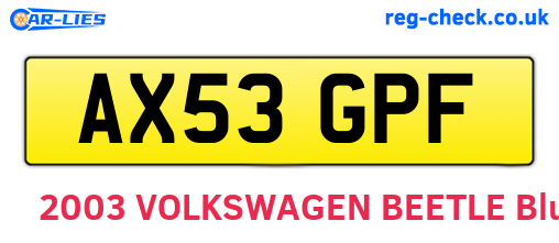 AX53GPF are the vehicle registration plates.