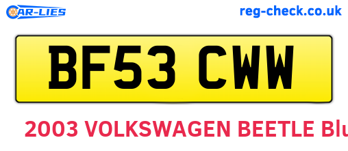 BF53CWW are the vehicle registration plates.
