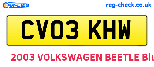 CV03KHW are the vehicle registration plates.